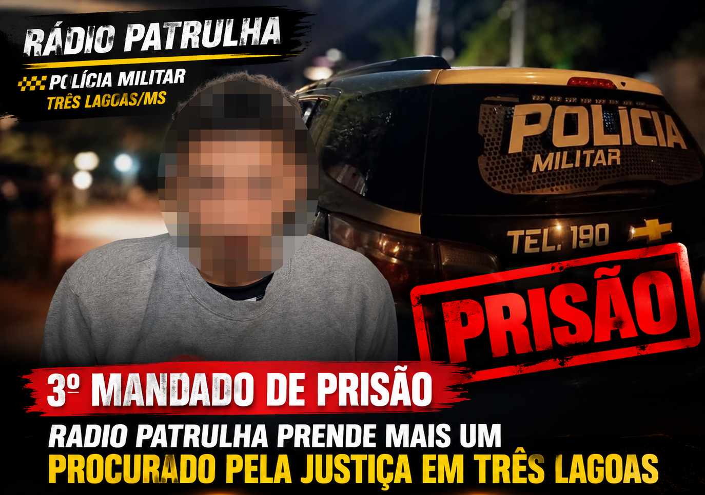 Estava na rua, mas a Justiça estava à procura: Terceiro foragido é preso pela mesma equipe da Rádio Patrulha em Três Lagoas