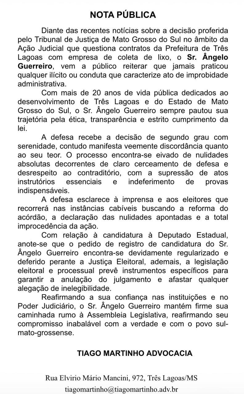 Guerreiro segue firme na campanha para deputado e emite nota oficial após algumas mídias falarem que ele estaria proibido de concorrer às eleições
