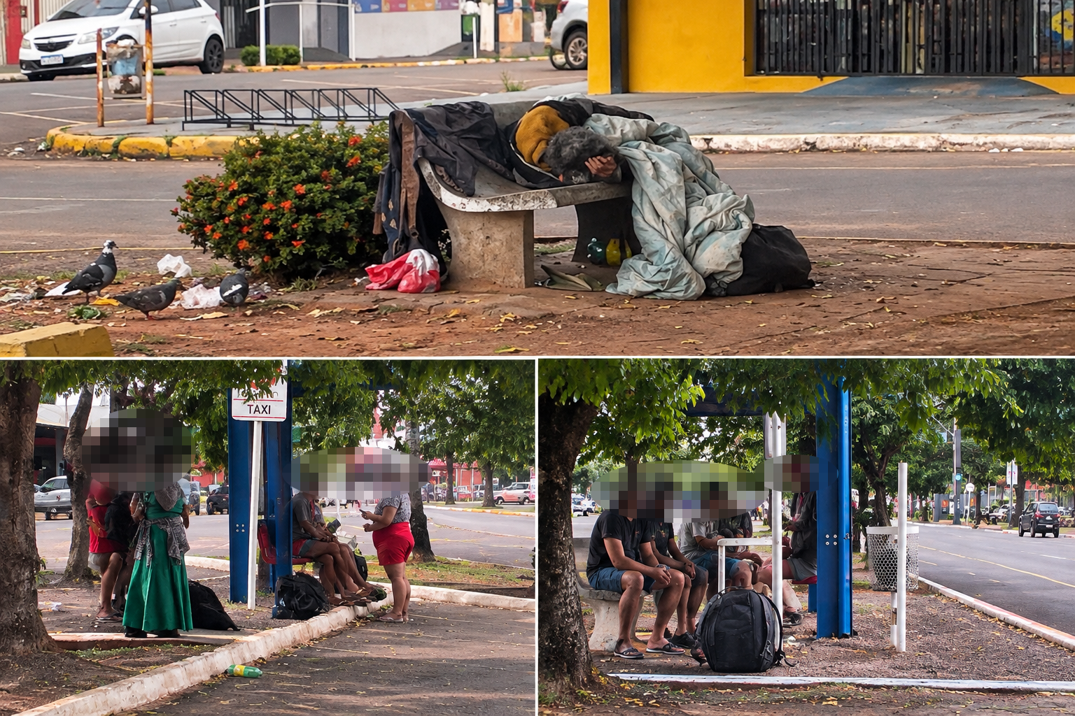   Andarilhos mudam de local e agora passam a ocupar ponto de ônibus e bancos na frente do “Mercadão” de Três Lagoas causando medo na região