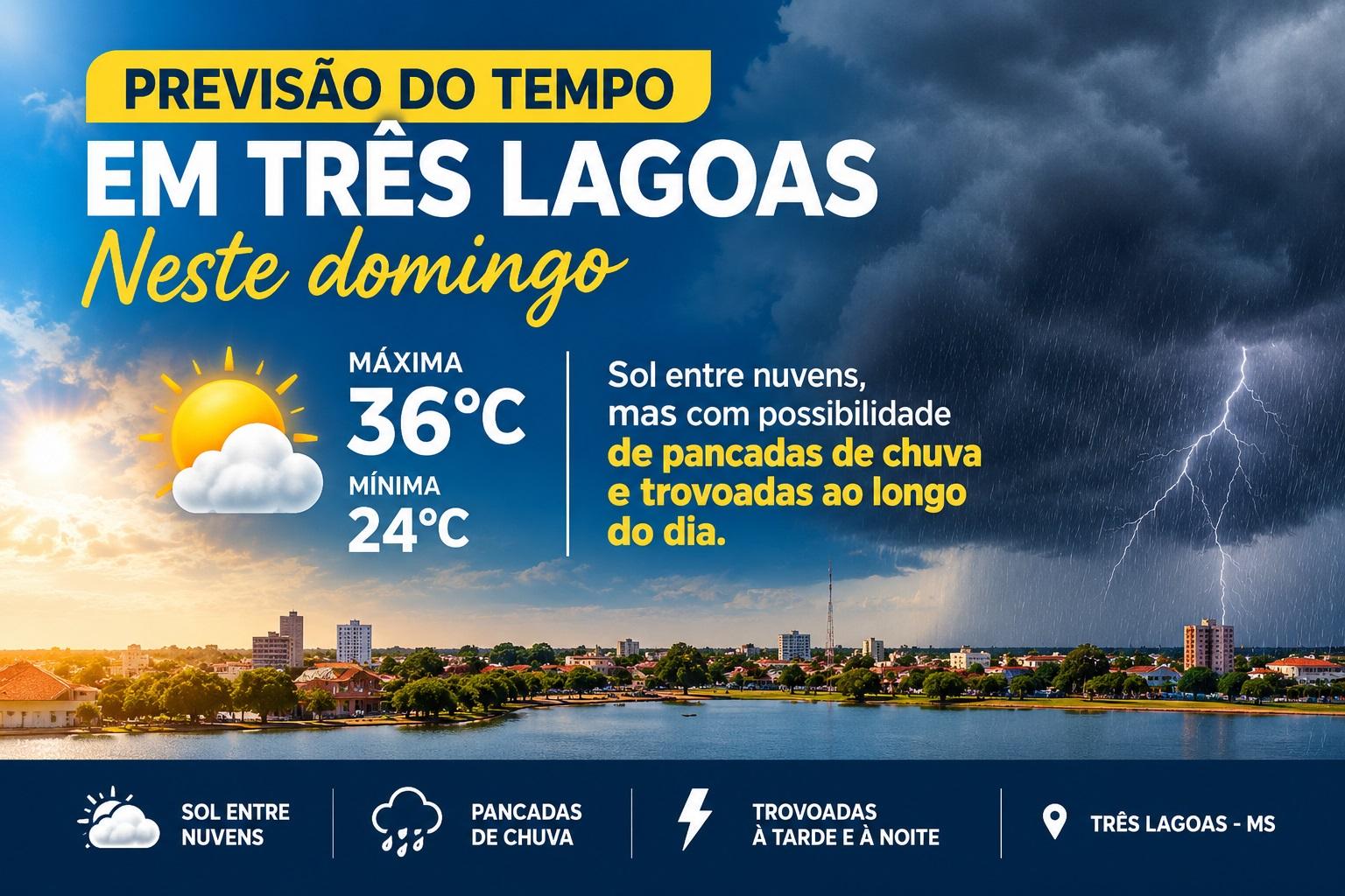 Entre sol, nuvens e chuva: Como fica o tempo em Três Lagoas neste domingo