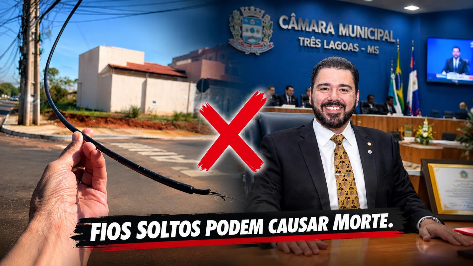 Enquanto os vereadores de Três Lagoas se preocupam em fazer homenagens, fios soltos nas ruas continuam causando risco de morte e nada é feito