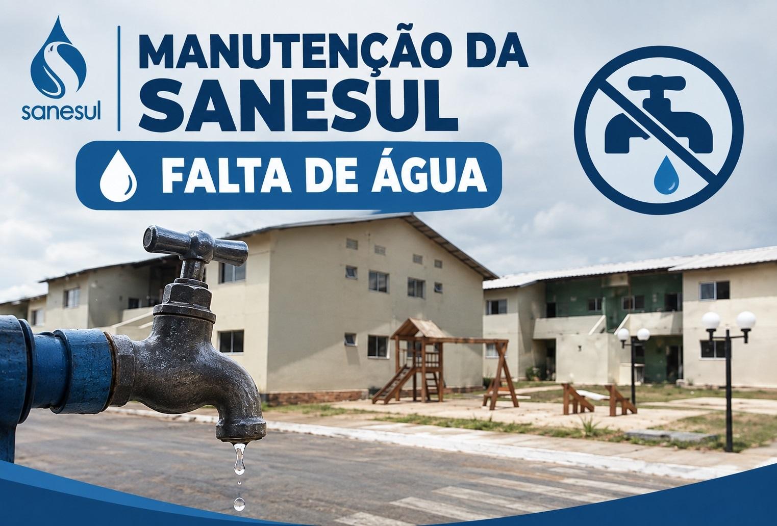 Manutenção da Sanesul pode causar falta de água e baixa pressão de bairros na região do Novo Oeste em Três Lagoas