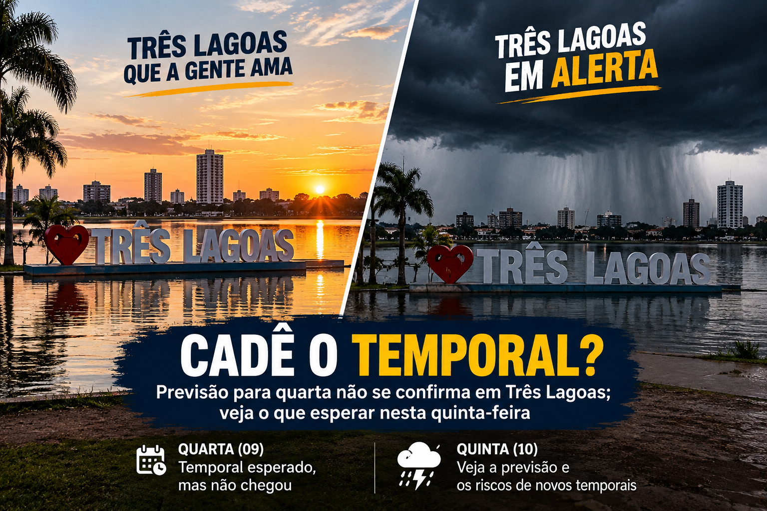 Temporal previsto para quarta não chegou a Três Lagoas; e nesta quinta-feira, será que vem? Veja a previsão