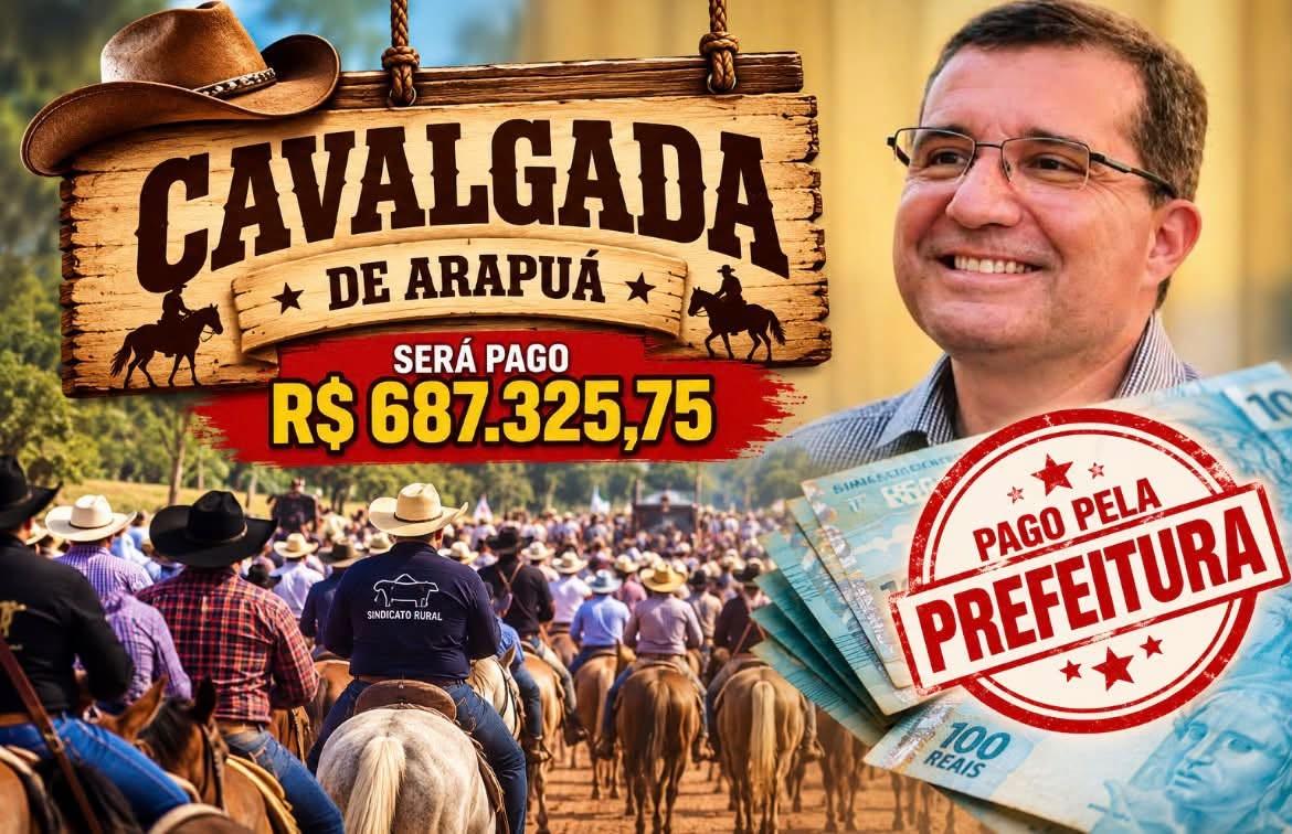 Coincidência chama atenção: Prefeitura prevê os mesmos R$ 687 mil do ano passado para pagar a Cavalgada de Arapuá com dinheiro público