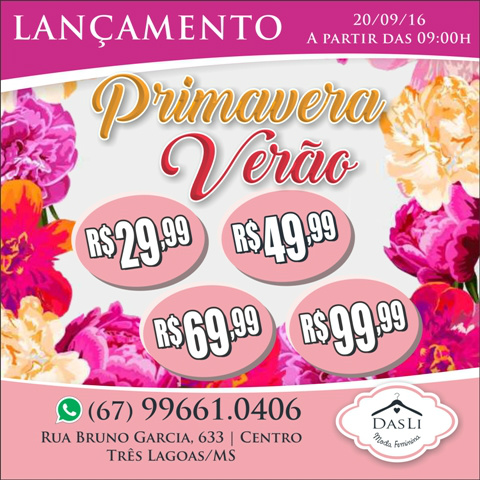 Dasli Moda Feminina lança nesta terça-feira Coleção Primavera-Verão 