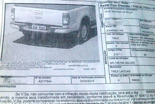 Após 7 multas, moradora do Estado do Pará descobre que sua camionete foi clonada em Três Lagoas 
