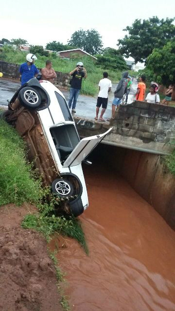 Enxurrada arrasta veículo no Jardim Brasilia após ser levado pela chuva Enxurrada arrasta veículo no Jardim Brasilia após ser levado pela chuva