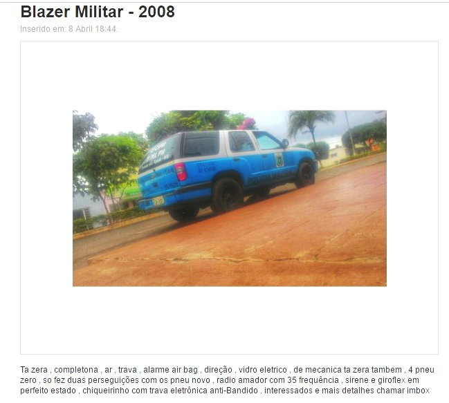 Sul-mato-grossense oferece viatura da PM em anúncio OLX 