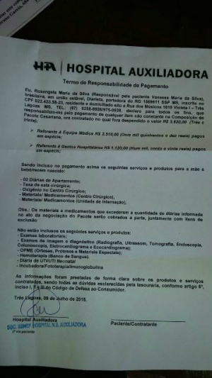 Hospital Auxiliadora se pronuncia sobre caso de cobrança no atendimento de parto de urgência