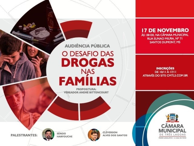 Vereador André Bittencourt propõe audiência pública para discutir impacto das drogas nas famílias Vereador André Bittencourt propõe audiência pública para discutir impacto das drogas nas famílias
