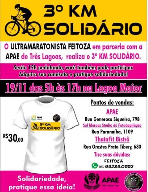 3º Km Solidário beneficiará a Apae de Três Lagoas 3º Km Solidário beneficiará a Apae de Três Lagoas