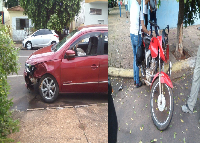Acidente entre moto e carro na área central de Três Lagoas Acidente entre moto e carro na área central de Três Lagoas