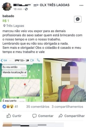 Travesti denuncia cliente de programa em grupo de vendas em Três Lagoas
