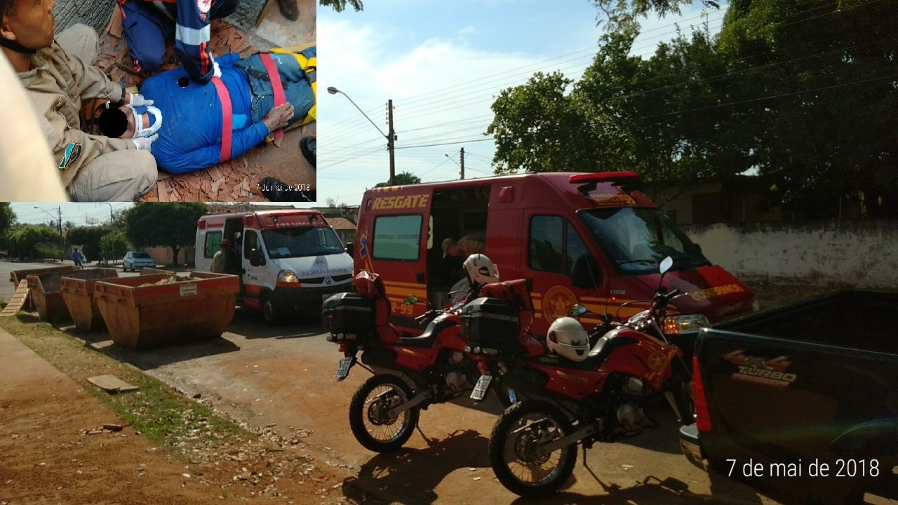 Bombeiros e SAMU socorrem vítima de acidente de trabalho Bombeiros e SAMU socorrem vítima de acidente de trabalho