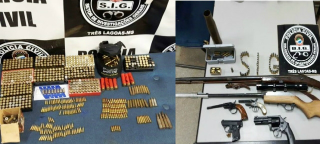 Em Três Lagoas, Polícia Civil apreende armas, munições e moto roubada