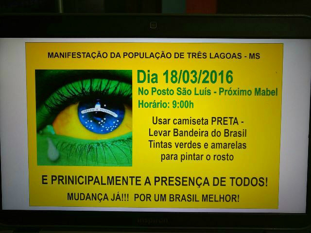 Manifestação pacífica em Três Lagoas contra a atual situação do Brasil Manifestação pacífica em Três Lagoas contra a atual situação do Brasil