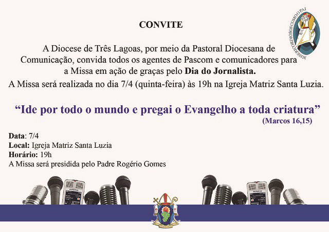 Diocese realiza na 5º feira missa em ação de graças aos jornalistas 