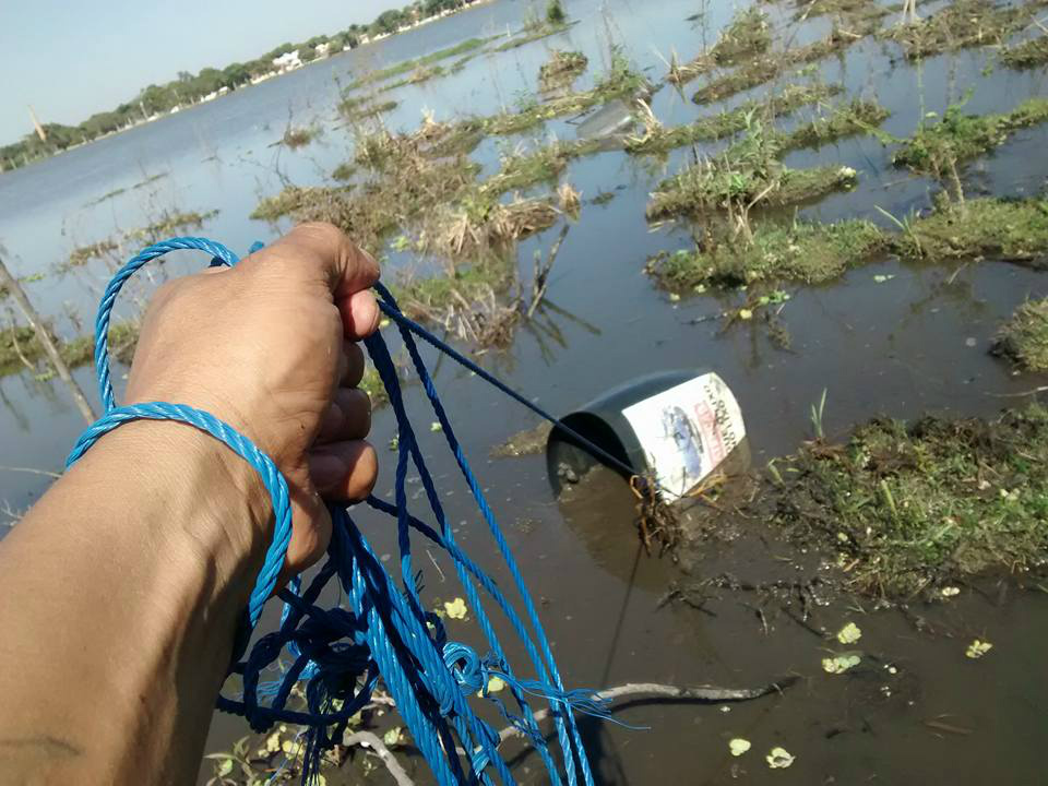 Placas e lixeiras são jogadas na Lagoa Maior de Três Lagoas 