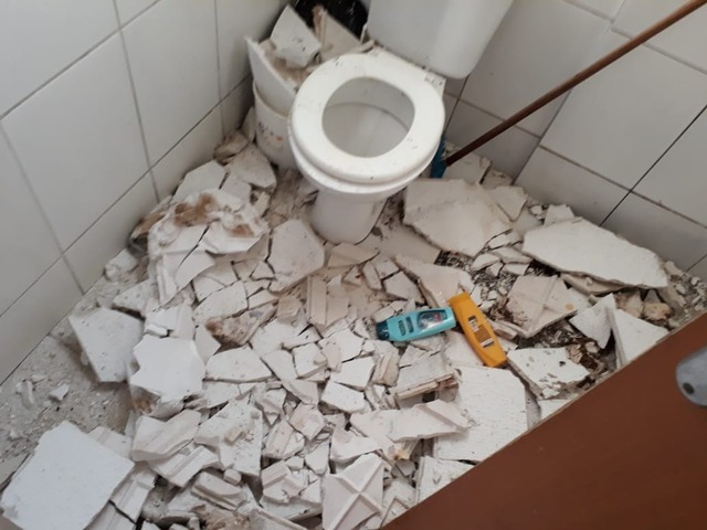Novo Oeste registra mais uma queda de gesso no banheiro de apartamento